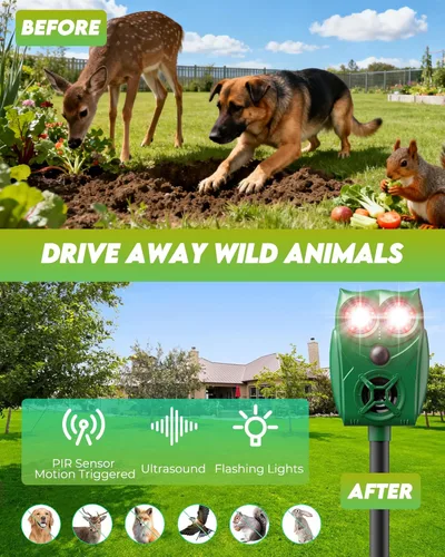 Miniatura 7 de Solar Ultrasonic Animal Repellent with Motion Sensor - Waterproof Deer Repellent Device with LED Lights for Yard, Effective Against Deer, Coyotes