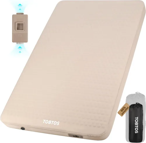 TOBTOS Colchoneta de dormir autoinflable de 4 pulgadas de grosor con bomba eléctrica, colchón de espuma ultra compresible de 150 segundos,