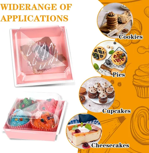 Miniatura 3 de Paquete de 100 cajas de charcutería con tapas transparentes de 5 pulgadas, cajas de galletas desechables para pasteles, cajas de papel para postres