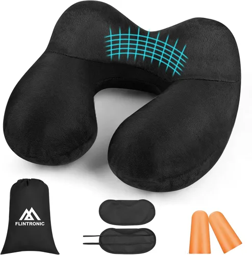 flintronic Almohada inflable de viaje, almohada inflable de viaje para avión, soporte de cuello de terciopelo suave, almohada ergonómica ligera para