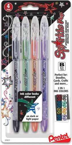 Pentel Sparkle Pop - Bolígrafo de gel metálico, línea gruesa de 1.0mm, colores surtidos, paquete de 4 (K91BP4M)
