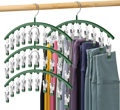 Miniatura 21 de Organizador de leggings para armario, colgador de metal para pantalones de yoga con revestimiento de goma, paquete de 2 con 10 clips para 20 Morado