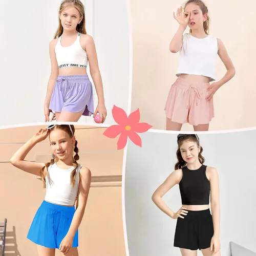 Miniatura 5 de 2 Packs Girls Athletic Butterfly Shorts Flowy Shorts for Kids with Pocket 2-in-1 Tennis Running Shorts for Active Workout