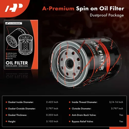 Miniatura 2 de A-Premium Filtro de Aceite Giratorio de Protección de 10K Millas Compatible con Ford y Toyota y Nissan y Jeep y Dodge y Lexus y Mazda y Chrysler