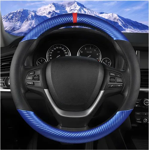 Miniatura 8 de Funda para volante de automóvil, protector de volante de vehículo de fibra de carbono de 14.5 a 15 pulgadas con forro antideslizante, accesorios