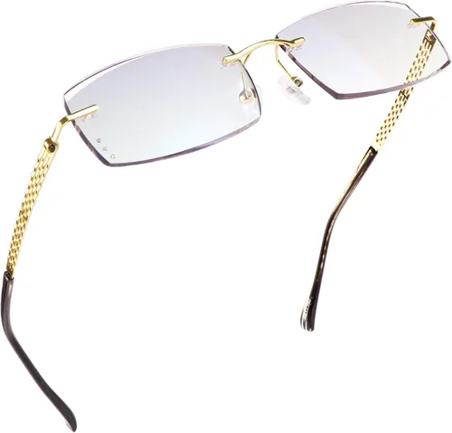 LifeArt - Lentes con bloqueo de luz azul, lentes de lectura para computadora, montura sin borde con lente teñida con diamante, elegante para hombres