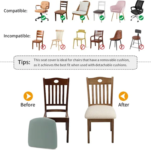 Miniatura 6 de Fuloon Fundas Elásticas para Cojines de Asiento 6 Piezas, Fundas Lavables para Asientos de Sillas, Fundas de Sillas para Comedor, Hotel, Ceremonia