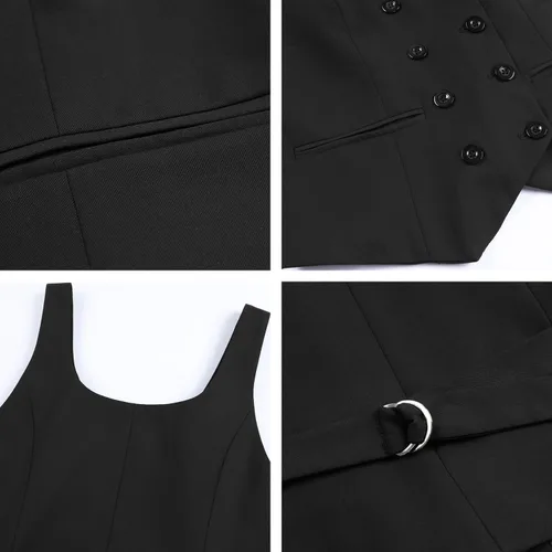Miniatura 3 de Foucome Chaleco de traje para mujer con doble botonadura con cuello en V a la moda, elegante chaleco casual para mujer