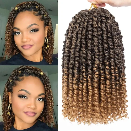 Miniatura 9 de Leeven Paquete de 8 paquetes de cabello de ganchillo pret wisted Passion Twist de 10 pulgadas, color negro natural, extensiones de cabello corto