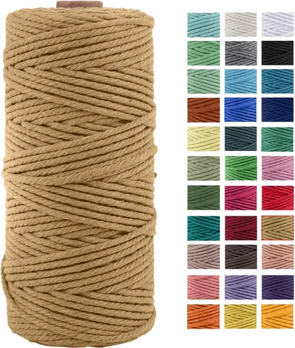 Miniatura 27 de Cuerda de macramé de algodón natural grueso de 3mm x 109 yardas, cuerda de algodón torcido de 4 hebras para macramé suave de color natural hecho a