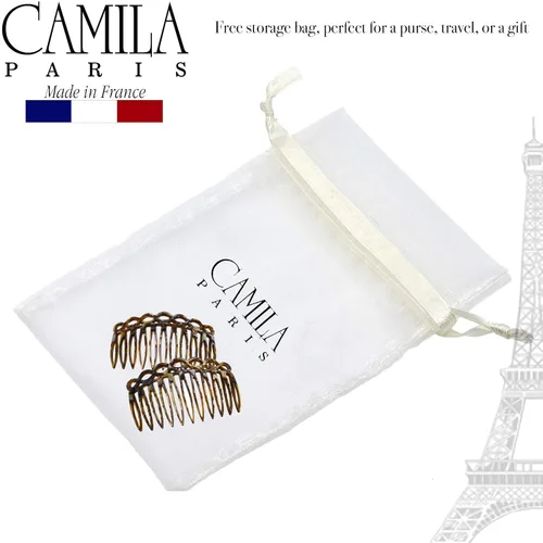 Miniatura 6 de Camila Paris CP3141 Peine lateral francés pequeño hecho a mano Onyx French Twist Peines decorativos de fuerte sujeción para mujer, moño, chignon