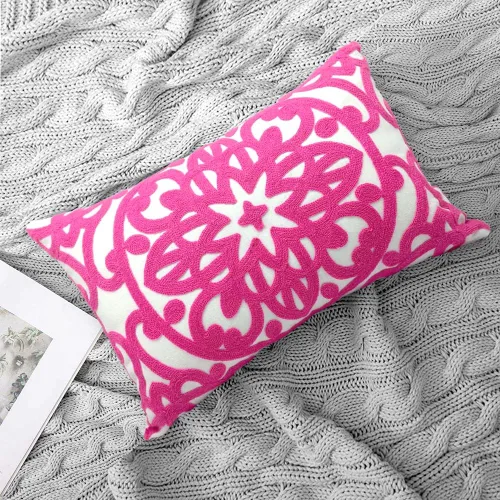 Miniatura 7 de Alysheer Fundas de cojín lumbares bordadas decorativas de 12"x 20", juego de 2, patrón de bordado clásico de mandala estilo bohemio, funda de cojín