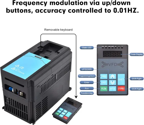 Miniatura 4 de Unidad de frecuencia variable de 2.2KW 3HP 11A vfd 220v Entrada 220v Salida trifásica, 0-3000Hz, modo de sintonización de botón de arriba/abajo