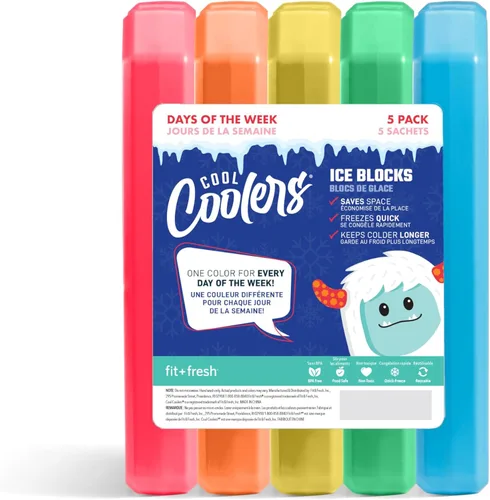 Cool Coolers de Fit + Fresh, paquete de 5 bloques de hielo para los días de la semana, paquetes de hielo compactos reutilizables para loncheras y