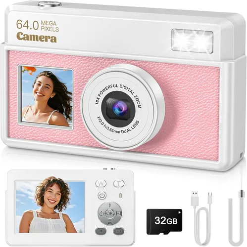 Miniatura 7 de Cámaras digitales 4K para fotografía, cámara compacta de enfoque automático UHD de 64 MP con tarjeta SD de 32 GB, pantalla grande de 2.8 pulgadas