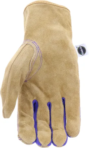 Miniatura 2 de Miracle-Gro MG23080 - Guantes de trabajo de paisajismo (1 par, mediano/grande) - Guantes de palma de cuero de vaca divididos con muñeca elástica
