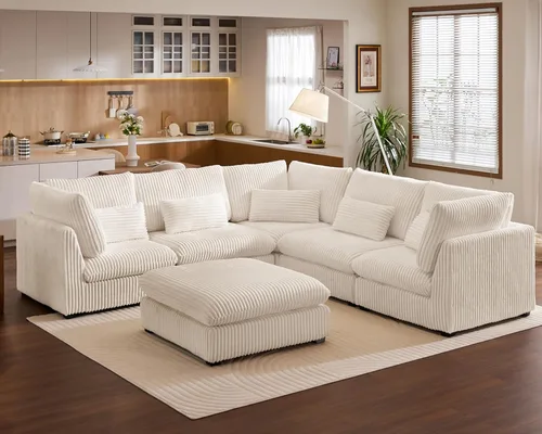 Miniatura 36 de Sofá Modular de Gran Tamaño, Sofá Seccional de Chenilla Nube Extra Profundo con Chaise Otomana, Sofá Esponjoso de Chenilla de 4 Plazas para Sala