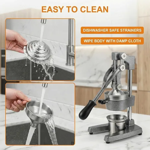 Miniatura 6 de Exprimidor de cítricos de hierro fundido – Prensa manual de naranja resistente de 13.8 libras, taza y colador de acero inoxidable 304, exprimidor