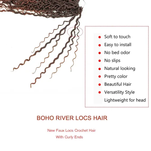 Miniatura 7 de Copper Goddess Faux Locs Cabello de Ganchillo con Puntas Rizadas, 7 Paquetes de 14 Pulgadas Boho Goddess Locs Cabello de Ganchillo, Cabello