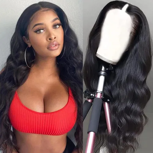 Pelucas con camino en V ondulada de cabello humano virgen brasileño para mujeres negras; mejora de pelucas con camino en U, sin pegamento, con clip