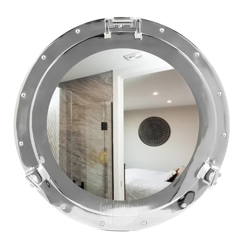 Miniatura 3 de Nagina 20NICMIR - Espejo de diseño náutico de aluminio de níquel para casas de playa/lago, baños y dormitorios, 20 pulgadas de diámetro