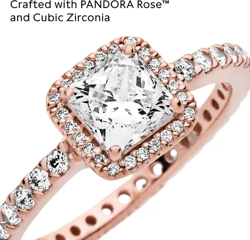 Miniatura 4 de PANDORA Anillo cuadrado de circonita cúbica con halo brillante en rosa