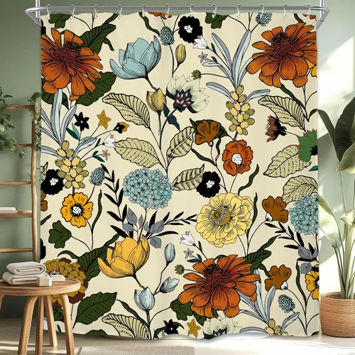 Miniatura 9 de Miyotaa - Juego de cortina de ducha con flores para decorar un baño pequeño o una ventana, 36 pulgadas de ancho x 71 pulgadas de alto, cortina