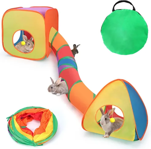 BWOGUE Túneles y tubos de conejo, tubo plegable para escondite de conejo y cubos plegables, patio de recreo, escondite de actividades para animales