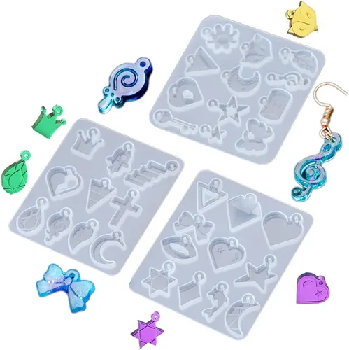 Moldes de resina para aretes, moldes de fundición de joyería de silicona, hoja, estrella, luna, notas, moldes para colgantes, llaveros y collares