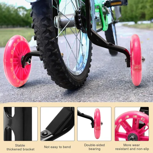 Miniatura 4 de Ruedas de entrenamiento de bicicleta para niños, ruedas de entrenamiento de bicicleta rosa para 12, 14, 16, 18, 20 pulgadas, ruedas de entrenamiento