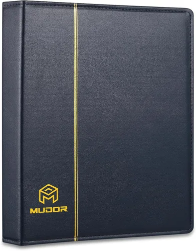 MUDOR Carpeta clásica vacía de poliuretano de alta calidad, 4 anillas, libro de stock para sellos, documentos, monedas, billetes de banco (azul)