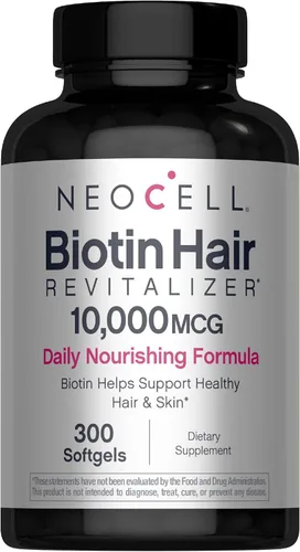 NeoCell Biotin Hair Revitalizer 10000mcg | 300 cápsulas blandas | Fórmula nutritiva diaria | para mujeres y hombres | Suplemento para cabello, piel