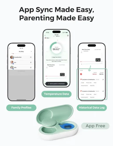 Miniatura 8 de Momcozy Termómetro digital portátil para bebé, termómetro inteligente preciso de grado médico, lecturas instantáneas, termómetro de monitoreo