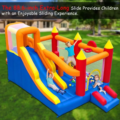 Miniatura 4 de Baralir Casa de Rebote Inflable con Área de Salto Extragrande de 8.98 * 4.82 Pies, Casa de Rebote para Niños con Tobogán Extra Largo de 88 Pulgadas