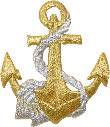 Ancla, náutico, marinero, bordado, parche para planchar (ancla dorada, cuerda plateada)