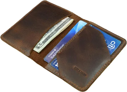 Miniatura 2 de Hide & Drink, Billetera plegable para tarjetas diagonal, hecha a mano de cuero de grano completo, almacenamiento compacto con clase, profesional