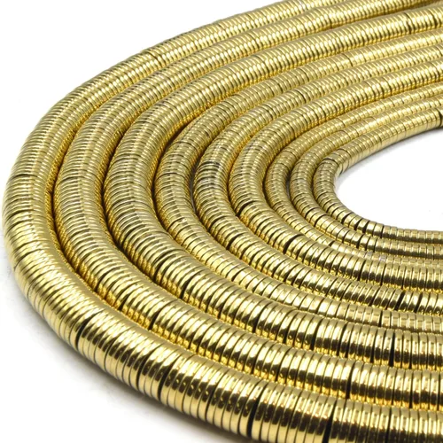 Miniatura 4 de Cuentas Heishi de hematita Cuentas de hematita heishi chapadas en metal natural liso 0.315 in Oro dorado 0.315 in