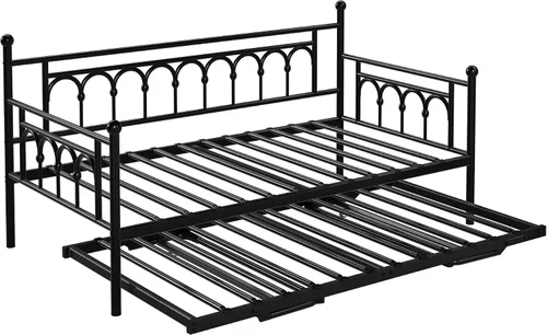 Miniatura 5 de Sofá cama individual con nido y bolsa de almacenamiento, sofá cama de metal con nido desplegable, cama de día con soporte de listones de acero, sofá