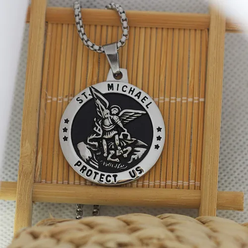 Miniatura 2 de enhong Collar de San Miguel de acero inoxidable con cadena