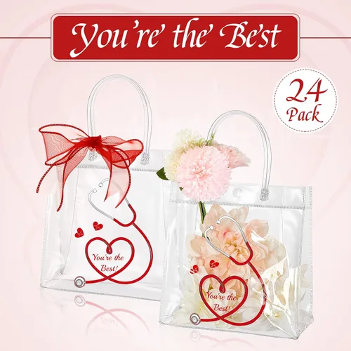 Miniatura 7 de Thenshop Paquete de 12 bolsas de regalo para la semana de la enfermera a granel de 7.8 x 7.8 x 3 pulgadas, de cloruro de polivinilo