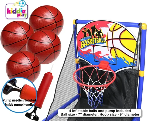 Miniatura 2 de Juego de arcade de aro de baloncesto Kiddie Play con 4 pelotas y bomba de aire, juguetes deportivos para interiores y exteriores para niños