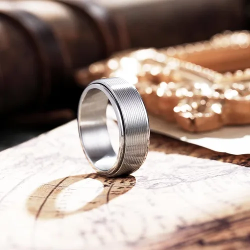 Miniatura 29 de King Will Anillo de ansiedad giratorio para hombre, color negro, plateado, dorado, 0.315 in, cadena de malla de alambre de acero inoxidable, malla