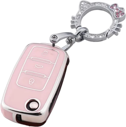 Miniatura 9 de Pangpai Funda de Llavero Rosa para Mercedes Benz, Protección de Funda de Llave de TPU Suave con Llavero Brillante Compatible con Clase C E S M CLS