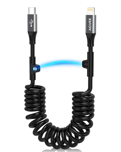 Miniatura 12 de AGVEE Cable de carga corto USB a USB-C en espiral de 1.5 pies [certificado USB-IF] Cable de carga rápida de 3 A en el automóvil para iPhone 17/16/15