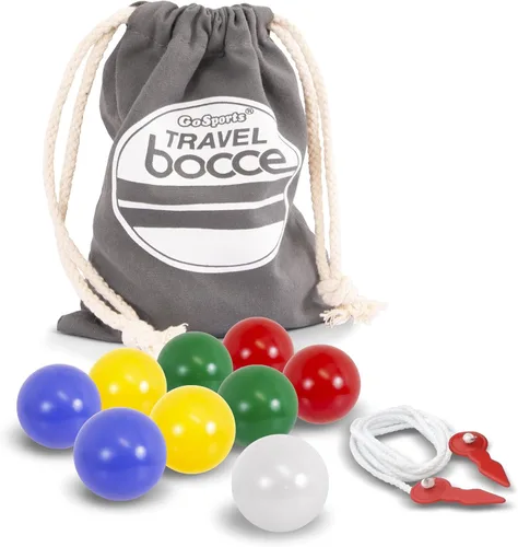 GoSports Mini juego de bochas de tamaño de viaje con 8 bolas, palino, bolsa de mano y cuerda de medición, elige tu tamaño