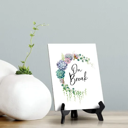 Miniatura 2 de Letrero de mesa con caballete, diseño floral de media luna (6 x 8 pulgadas)