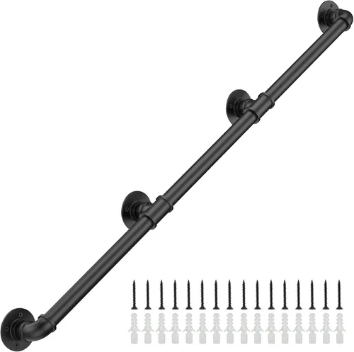 Miniatura 11 de Barandilla Industrial de 1 Pie para Escaleras con Montaje en Pared, Pasamanos de Escalera con Tubo de φ1.3" para Escalones, Barra de Agarre