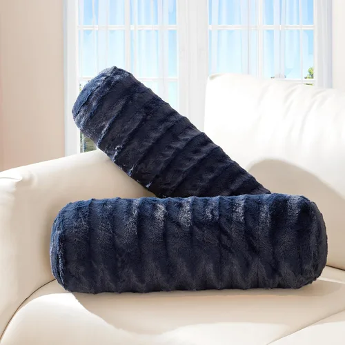 Cheer Collection Almohadas cilíndricas de piel sintética – Almohadas cilíndricas decorativas suaves para cama o sofá, lavables a máquina, 8 x 24 Azul