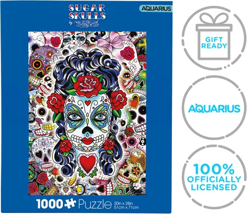 Miniatura 7 de AQUARIUS Sugar Skulls - Rompecabezas de 1000 piezas, sin deslumbramiento, ajuste de precisión, mercancía y coleccionables de Sugar Skulls
