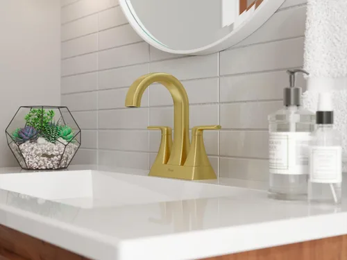 Miniatura 7 de Pfister Bruxie LF048BIEBG - Grifo de lavabo de baño, centro de 4 pulgadas, 2 asas, 3 agujeros, certificado NSF, acabado dorado cepillado, LF048BIEBG
